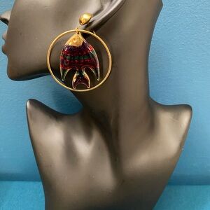 Gold tone and Fish Hoop Earrings